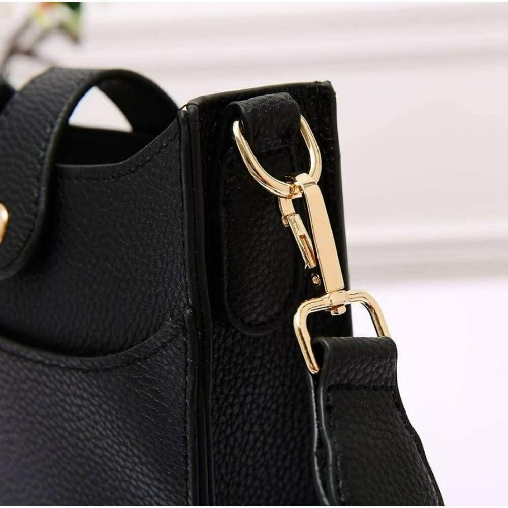 Side Pouch Mini Crossbody Bag Solid Black with Tw… - image 4